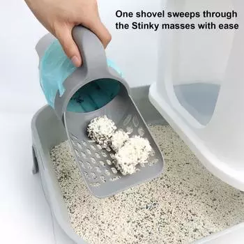 Совок для кошачьего туалета с рулоном мусорного мешка 36926, большой вместимости, с прорезями, переносной A