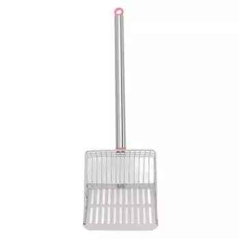 Совок для куриного помета с длинной ручкой, из нержавеющей стали, с антипригарным покрытием, с прорезями для просеивания подстилки для куриц розовый