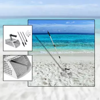 Совок для песка с длинной ручкой, садовый инструмент для граблей, прочное портативное оборудование для рытья пляжей