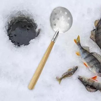 Совок для подледной рыбалки с нескользящей деревянной длинной ручкой, острый пилообразный зимний скиммер для льда на открытом воздухе, ручной инструмент для черпания, рыболовные принадлежности цвет старого дерева