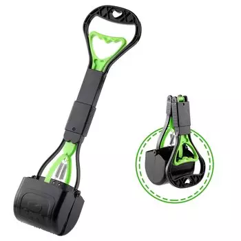 Совок для сбора собачьих фекалий, совок для сбора собачьих фекалий с длинной ручкой для работы одной рукой, портативный инструмент для сбора собачьих фекалий, прост в использовании на траве, грязи, гравии зелёный