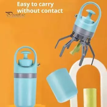 Совок для собачьих экскрементов с дозатором мешков, портативный коготь, бесконтактный инструмент для сбора собачьих отходов для маленьких, средних и больших собак синий