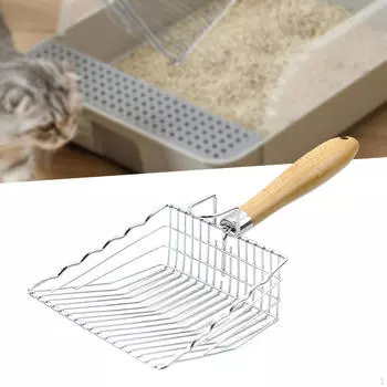 Совок для туалетных лотков, совок для кошачьего просеивания, просеивание песка в помещении с деревянной ручкой, совок для домашних животных
