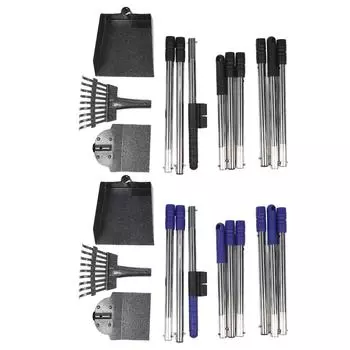 Совок для уборки собачьих экскрементов, регулируемый поднос с длинной ручкой, набор граблей, портативный совок для уборки отходов домашних животных, легкий Black