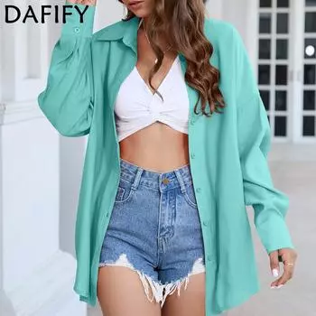 DAFIFY Женская мода весна-осень повседневные блузки и рубашки с длинным рукавом и воротником-поло S