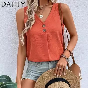 DAFIFY женские модные летние весенние повседневные однотонные футболки и топы без рукавов с v-образным вырезом и принтом S белый