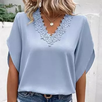 SOWOOLIFE женские модные повседневные однотонные свободные блузки и рубашки с рукавами 1/2 и v-образным вырезом