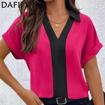 DAFIFY Женская мода Лето Весна Повседневные короткие рукава V-образный вырез Блузки и рубашки S розы красного