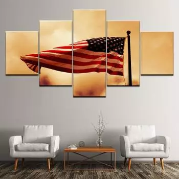 Современная 5-панельная настенная живопись с американским флагом, холст, картина, модульный принт, плакат, спальня, гостиная, домашний декор, картина, фреска, произведение искусства 20x35cm*2 20x45cm*2 20x55cm*1