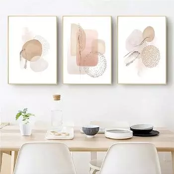 Современная абстрактная бежевая розовая геометрическая картина на холсте в стиле бохо, плакат и принт, настенные художественные картинки для спальни, гостиной, домашнего декора 21cm30cm NoFrame