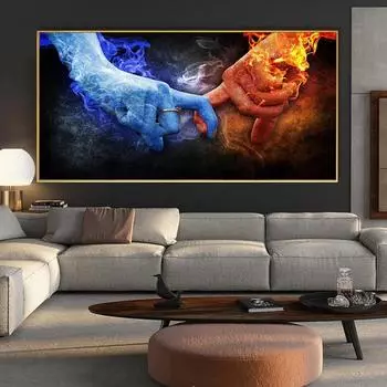 Современная абстрактная картина маслом Lce & Fire Lover, популярное граффити, искусство, рука об руку, плакат, настенная роспись Куадрос 21cm30cm NoFrame