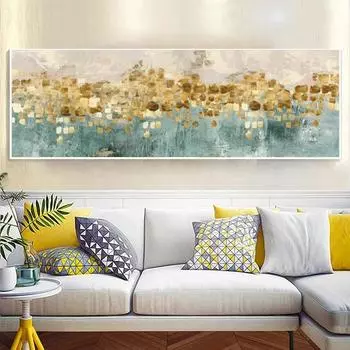 Современная абстрактная картина маслом, постеры и принты, холст, картина, настенное искусство, золотые деньги, пляж, украшение для гостиной, фотографии 20X60cm Unframed