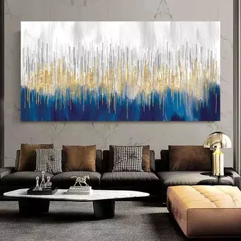 Современная абстрактная картина на холсте с синей золотой линией, постер в скандинавском стиле и принт, настенные художественные картины для декора гостиной, безрамное 20x40cm