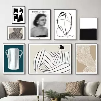 Современная абстрактная кривая линия, женская геометрическая ваза, скандинавский плакат, настенный художественный принт, холст, картина, украшение, фотографии для гостиной A4 21X30cm No Framed