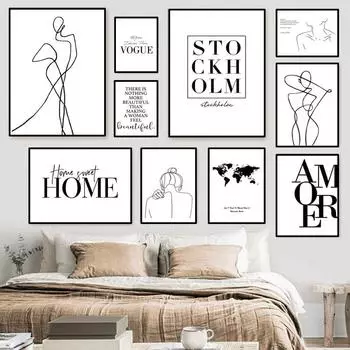 Современная абстрактная линия для девочек, художественные принты, фотографии, модные домашние цитаты, украшение комнаты, холст, живопись, настенные постеры XD006 21x30cm no frame