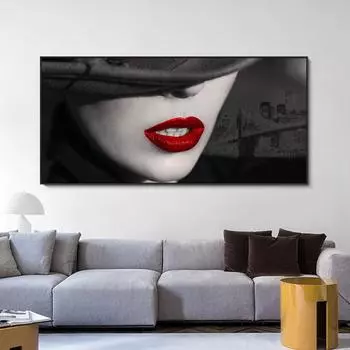 Современная абстрактная сексуальная женщина с красными губами, холст, картина, портретные постеры и принты, настенные панно для гостиной, домашний декор, без рамки 20cm40cm NoFrame