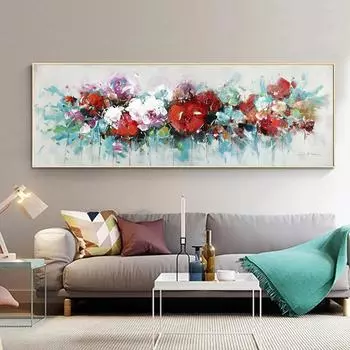 Современная абстрактная синяя картина маслом, печать на холсте, постеры, оригинальный дизайн, цветочная настенная живопись, картина для декора гостиной 20*40cm