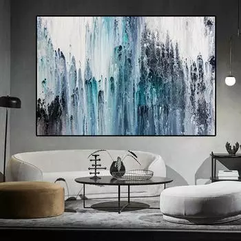 Современная абстрактная синяя картина на холсте, краска, настенные панно для гостиной, скандинавское настенное искусство, модульные декоративные картины, домашний декор 20cm40cm NoFrame
