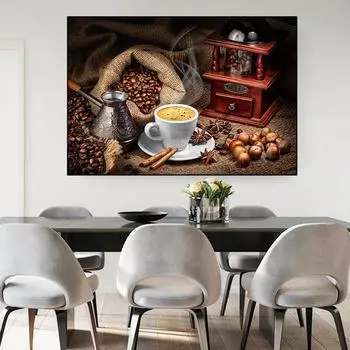 Современная абстрактная тема, холст, картина, кофейная чашка, бобы, натюрморт, постеры и принты, настенная картина для гостиной, домашний декор, без рамки 21cm30cm NoFrame