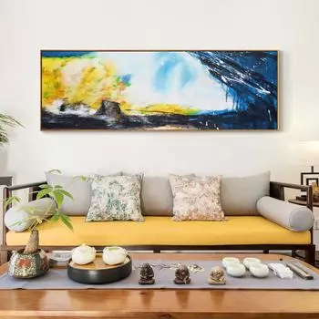 Современная абстрактная живопись маслом на холсте, постеры и принты, настенное искусство, абстрактные желтые и темно-синие картины для декора гостиной 20*40cm