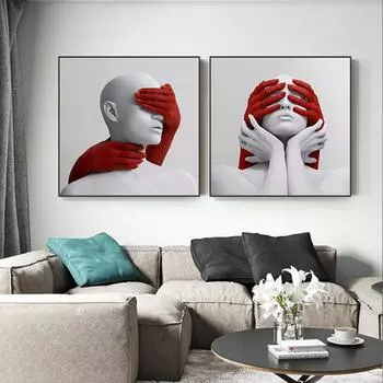 Современная африканская черная обнаженная женщина холст картина красно-белые граффити постеры принты настенное искусство картина для гостиной домашний декор 20x20cm No Framed