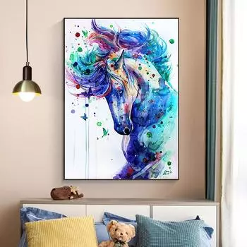 Современная акварельная живопись, абстрактные постеры с лошадьми, принты, всплеск чернил, холст, картина с животными, настенные панно для декора гостиной 21cm30cm NoFrame