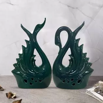 Современная элитная керамическая фигурка в виде лебедя | Красивый декор для дома (Упаковка из 2 шт., зеленая)