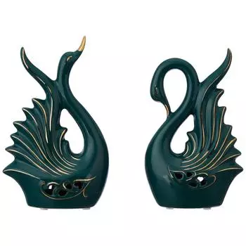 Современная элитная керамическая фигурка в виде пары лебедей | Красивый декор для дома (2 шт., темно-зеленый, средний)