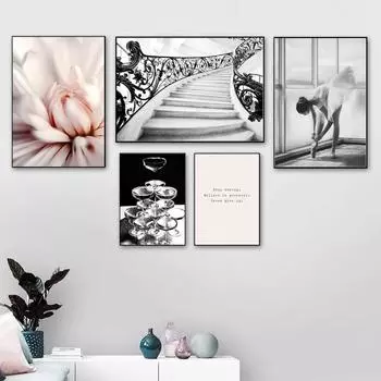 Современная балерина поза девушки настенное искусство холст скандинавские постеры и принты черно-белая картина для гостиной домашний декор без рамки 21*30cm No Frame