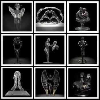 Современная черная фигура, скульптура, художественные картины на холсте, романтические металлические постеры, принты, настенные художественные картинки для декора гостиной, Cuadros 20X20cm Unframed