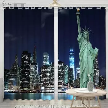 Современная черно-белая архитектурная занавеска с ночным видом на город на заказ, занавеска для гостиной с Нью-Йоркским мостом, занавеска с нью-йоркским горизонтом (50Wx50H)x2(CM)&Rod Pocket