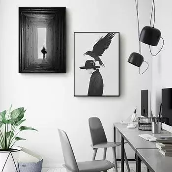 Современная черно-белая фигура, абстрактная картина на холсте, настенная художественная печать, плакат, изображение, декоративная живопись, домашний декор для гостиной 21cm30cm NoFrame