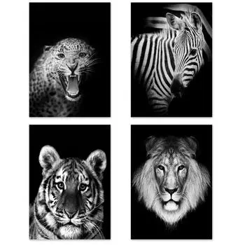 Современная черно-белая простая картина с изображением льва, зебры, леопарда, животных, декоративная живопись на холсте, картины «Назад в будущее», настенное искусство 21*30cm