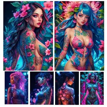 Современная цветочная девушка 5DDIY Алмазная картина Красивые цветы Модная и сексуальная аниме женская картина Печать Украшение для спальни Full Round 20x30CM