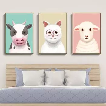 Современная декоративная картина для гостиной, животное, милый питомец, кошка, ягненок, корова, детская комната, креативная подвесная картина на холсте, настенное искусство 21*30cm
