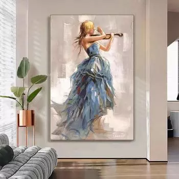 Современная девушка играет на скрипке, холст, картина и принт, балерина, настенная картина для гостиной, домашний декор, безрамные подарки 21x30cm No Framed