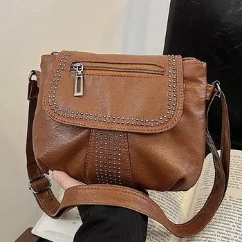 Современная европейская и американская мягкая сумка из мытой кожи PU - простая женская сумка-мессенджер чёрный