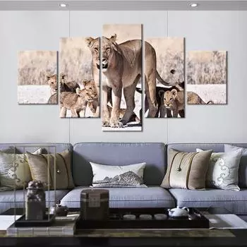 Современная фотография львица и детеныши картина холст картина настенное искусство домашний декор украшение стены HD принты плакат 20x35cm*2 20x45cm*2 20x55cm*1
