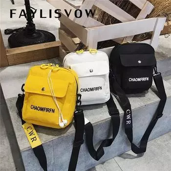 Современная Холщовая Сумка Ins Hip Hop Girl Женская Сумка Через Плечо С Различными Цветами Для Досуга Черный Открытый Рюкзак Женские Сумки чёрный