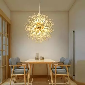 Современная хрустальная люстра, потолочный светильник в виде огненного шара, светодиодное освещение, художественная лампа в виде одуванчика, люстра для столовой, гостиной, спальни, бара 220V