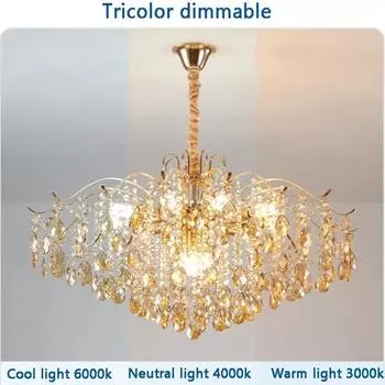 Современная хрустальная потолочная люстра для спальни, столовой, гостиной, кухни, золотая подвесная лампа, роскошный светодиодный потолочный светильник для спальни 3 color dimming