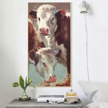 Современная картина маслом с животными, постеры и принты, настенная живопись на холсте, абстрактные картины с коровами для гостиной, домашний декор, без рамки 20*40cm