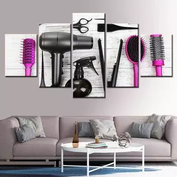 Современная картина на холсте, 5 шт., парикмахерские инструменты, ножницы, расческа, живопись, принт, парикмахерская, салон красоты, настенный художественный постер 20x35 20x45 20x55cm