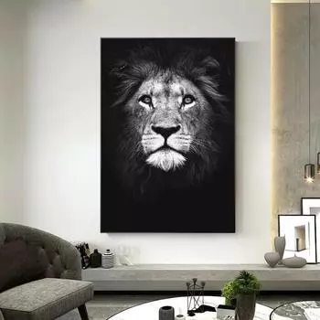 Современная картина на холсте, черно-белые постеры с животными и принты, лев, слон, олень, зебра, настенные панно для гостиной, домашний декор, без рамки 21*30cm