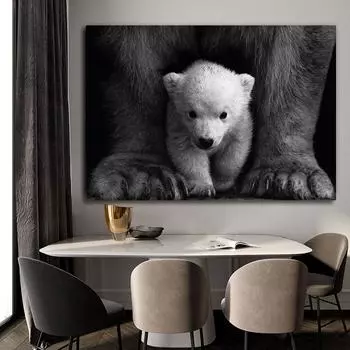 Современная картина на холсте для детской комнаты, белый медведь, медвежонок с мамой, постеры и принты, фотографии животных, настенное искусство для декора детской комнаты 21cm30cm NoFrame