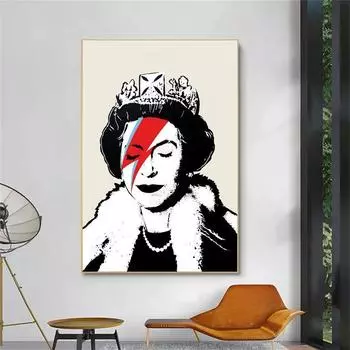 Современная картина на холсте с изображением королевы Елизаветы II, постеры и принты Бэнкси, настенные художественные картины для украшения стен гостиной, Cuadros 21x30cm No Frame