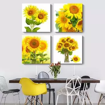 Современная картина на холсте с изображением подсолнуха, скандинавский пейзаж, HD-картины, постеры и принты с цветами, настенное искусство, настенные картины, декор для стен без рамки 20x20cm (8X8 inch)