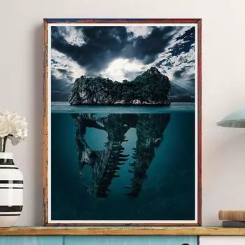 Современная картина на холсте с островом черепа, настенная живопись, островные постеры и принты, креативные пейзажные картины для гостиной, домашний декор 21cm30cm NoFrame