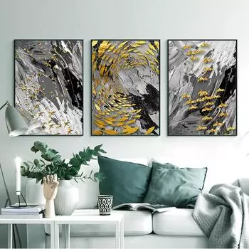 Современная картина рыб и птиц с золотой фольгой настенная печать на холсте декоративная живопись настенное искусство печать на стене картина живопись для украшения дома 20x30cm красный