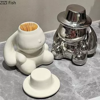 Современная коробка для зубочисток в виде кролика, керамическая банка для хранения с крышкой, креативное украшение для дома, органайзер для зубочисток и ватных палочек